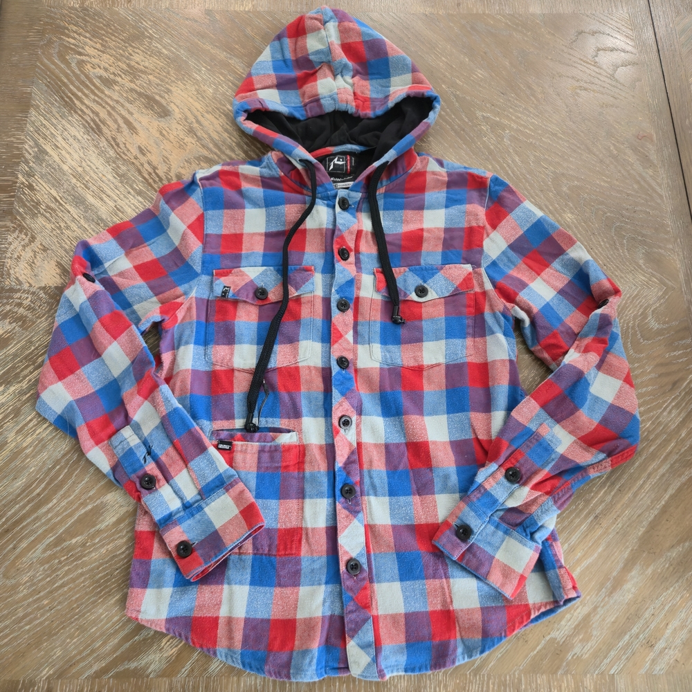 Rusty Revolution Agents of Change Plaid Hoodie Shirt w/ Built-In Headphones Y2K